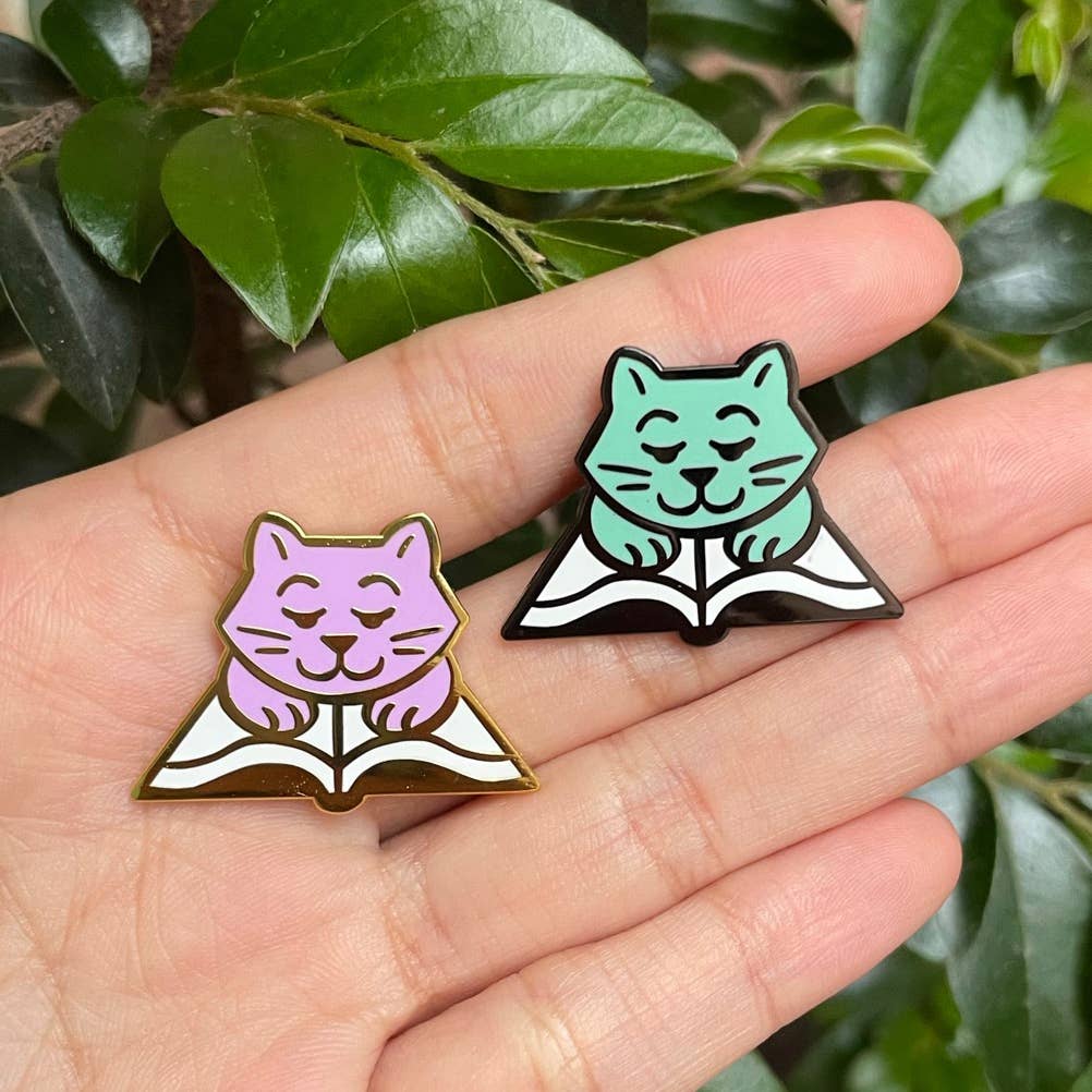 Book Cat enamel pin