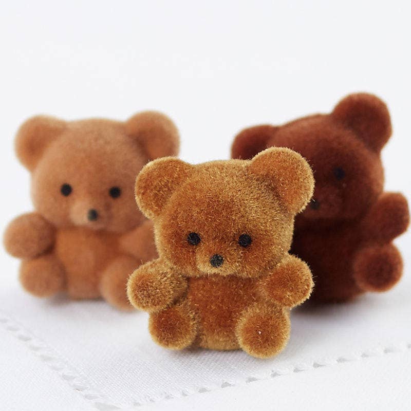 1" Miniature Brown Flocked Teddy Bears