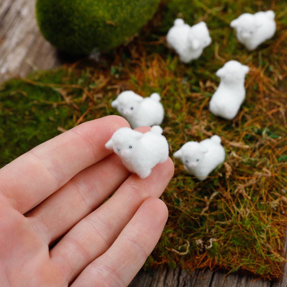 Flocked White Mini Baby Lamb Sheep