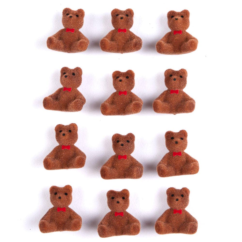 Miniature Brown Flocked Bear with Bow