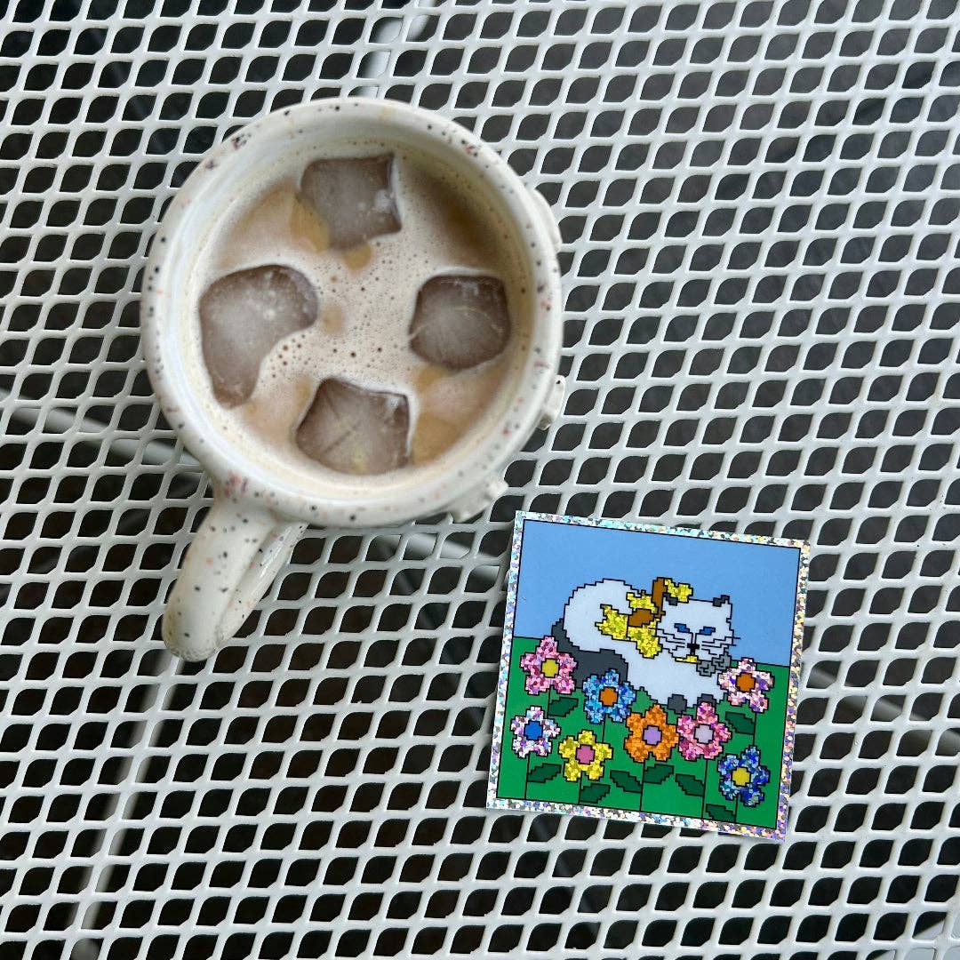 Flower Kitty - Glitter Vinyl Sticker