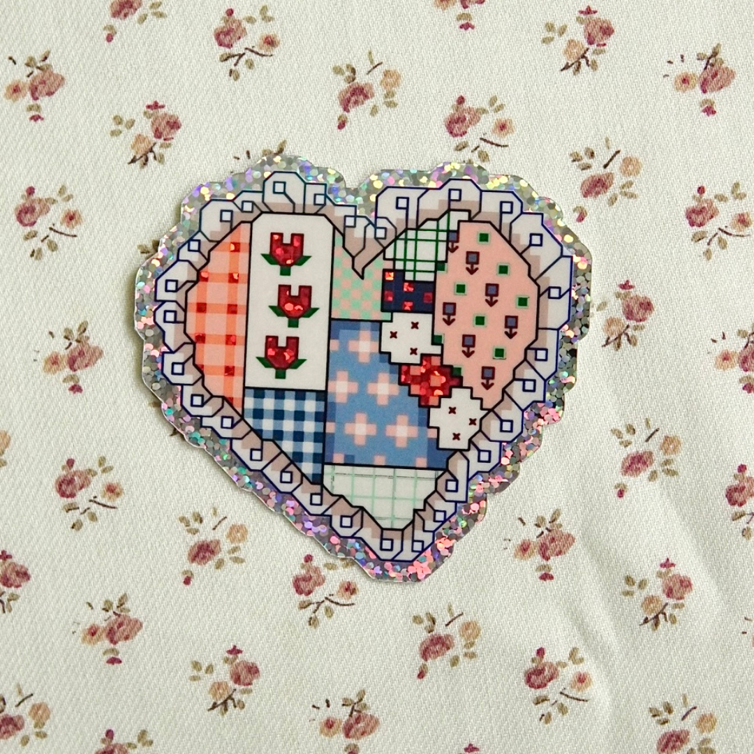 Patchwork Heart - Glitter Vinyl Sticker