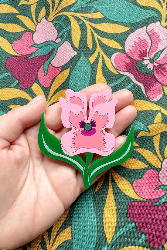 Belinda Pink Pansy Brooch