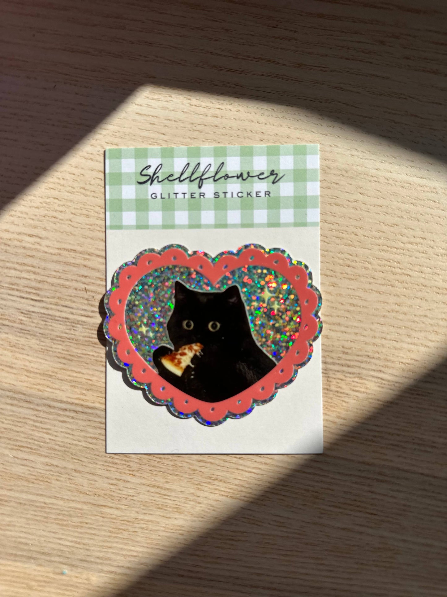 Pizza Cat Glitter Vinyl Sticker