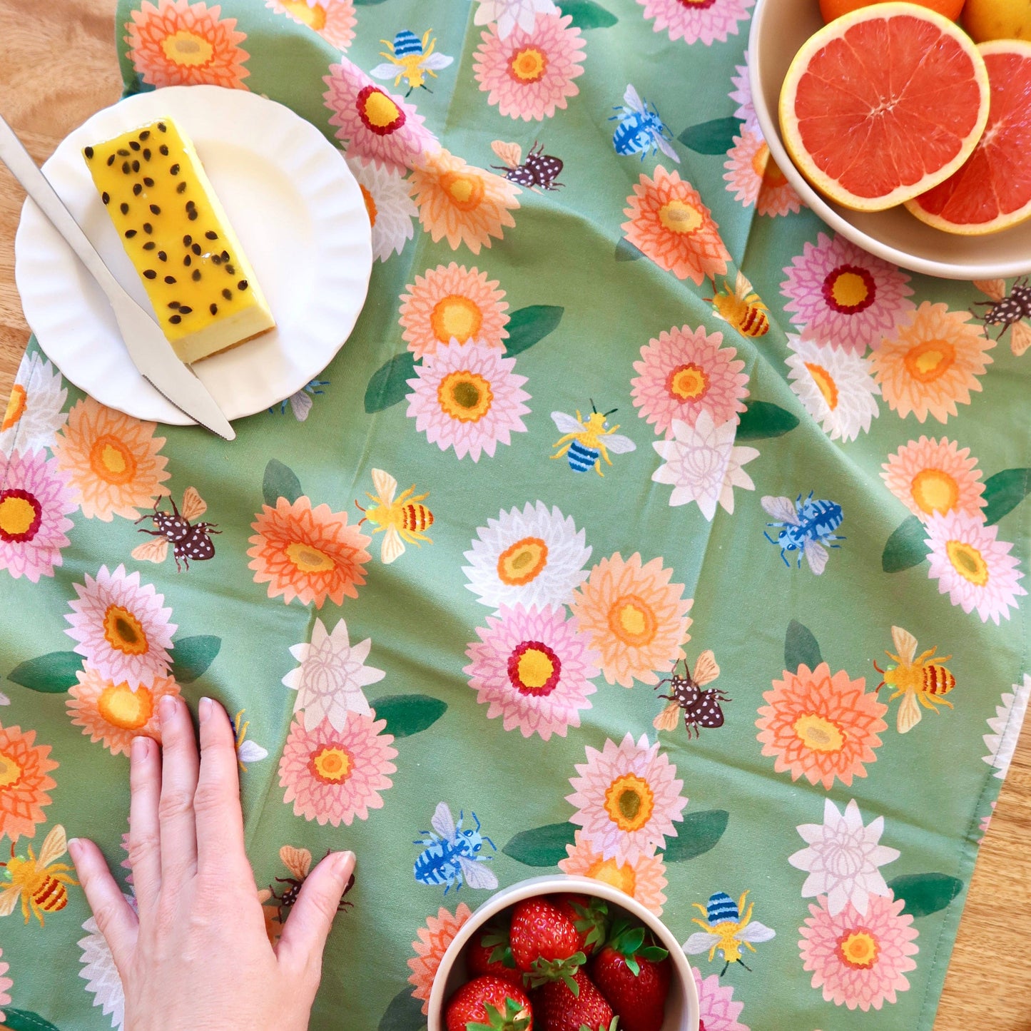 Strawflower & Native Bees Australian Tea Towel