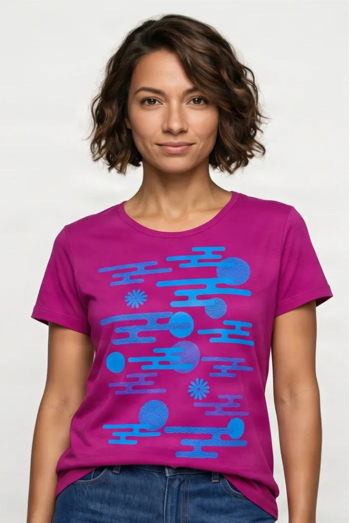 Sun + Clouds Cerise/Turq Sh/sl Tee