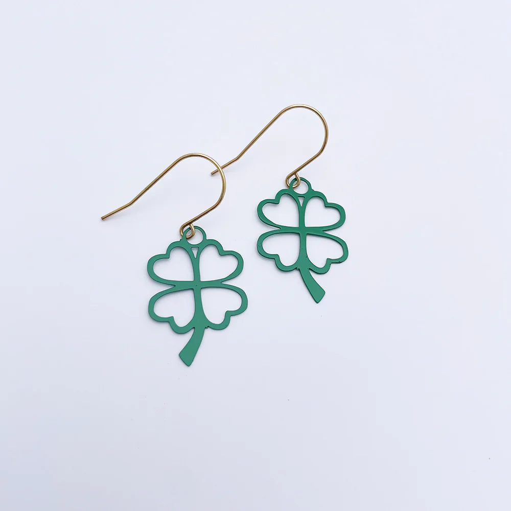 Mini Four Leaf Clover Earrings Green