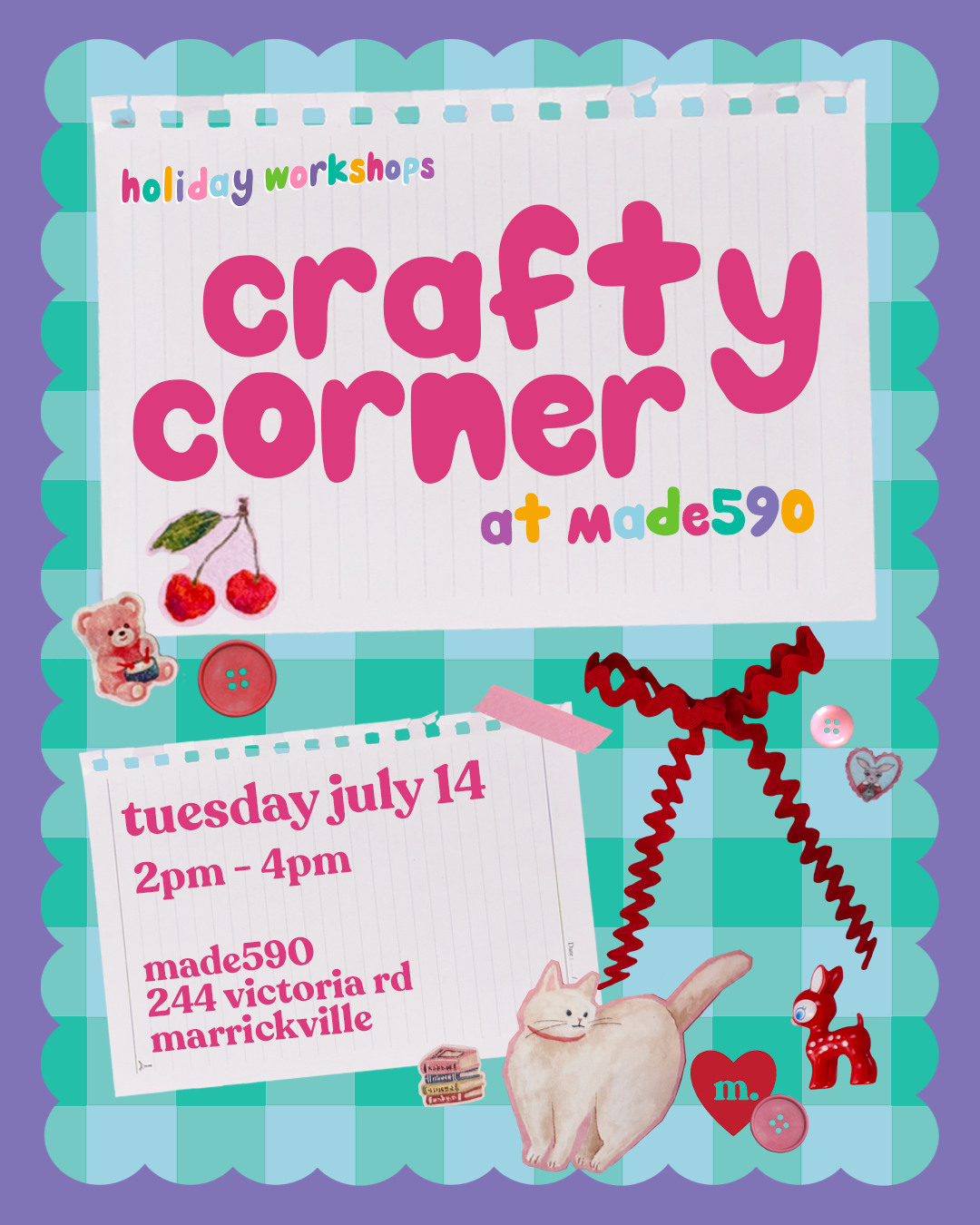 Crafty Corner School Holidays Workshop | Tuesday July 14 - 2-4pm