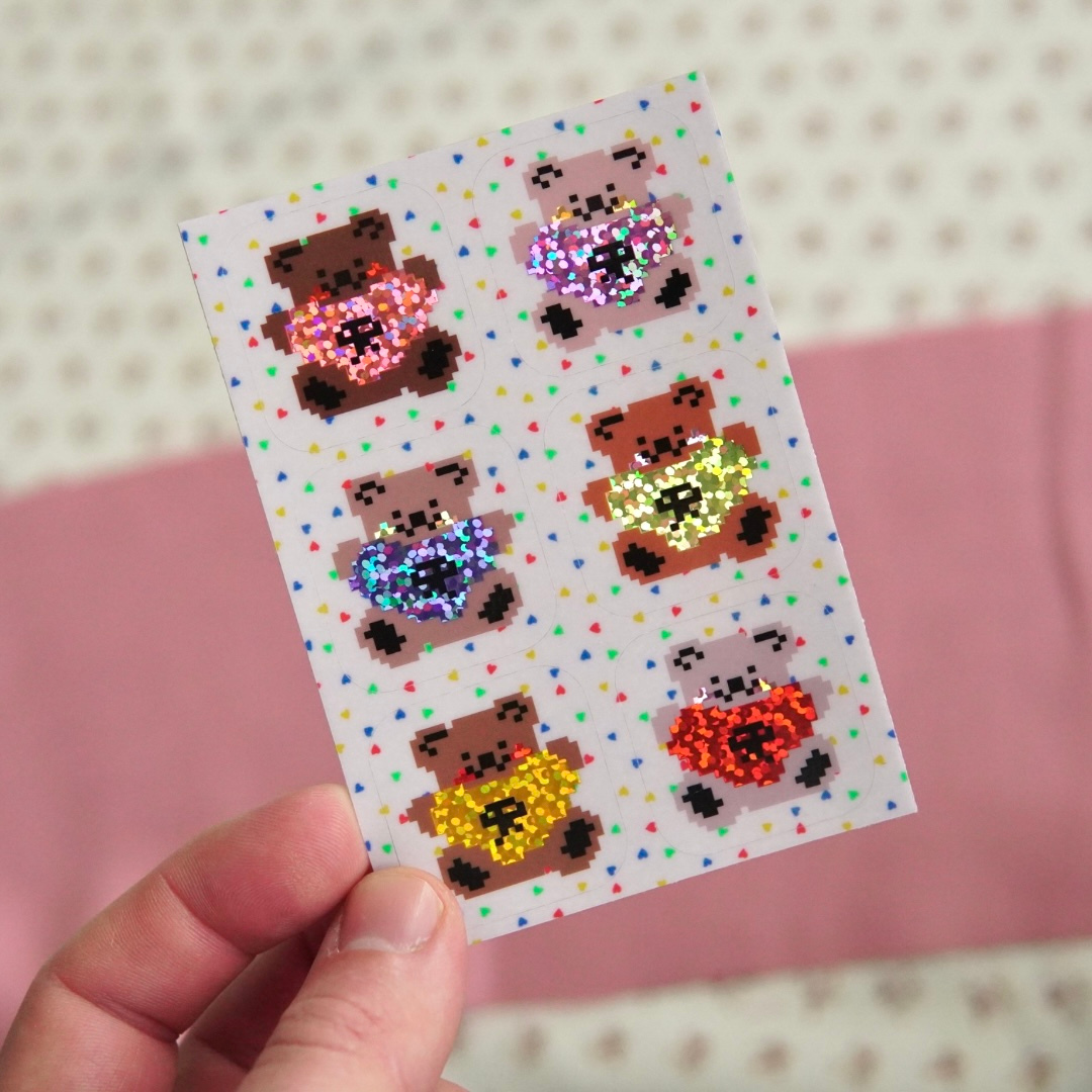 Tiny Teddies - Mini Glitter Vinyl Sticker Sheet