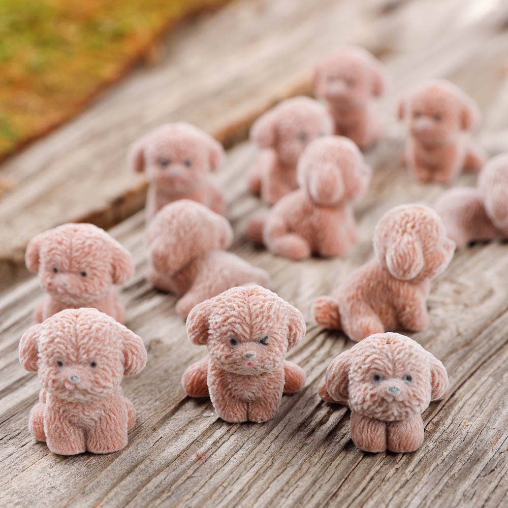 Flocked Brown Mini Baby Puppy Dogs
