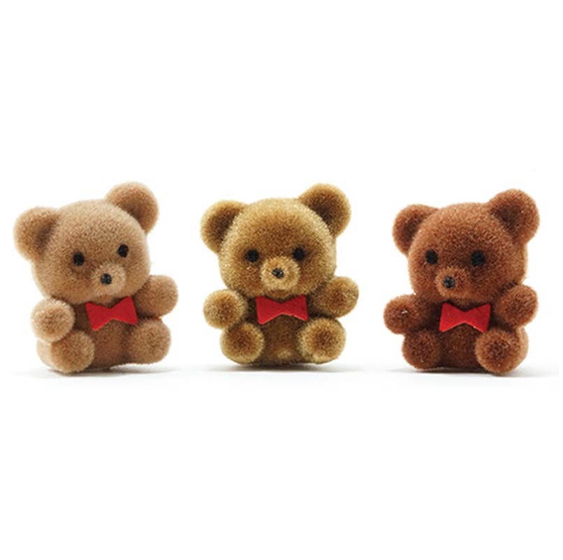 Miniature Brown Flocked Teddy Bear