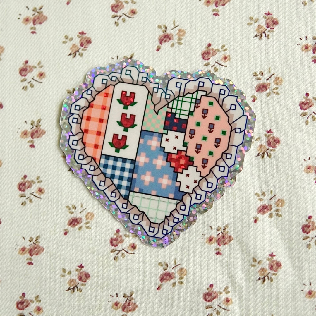 Patchwork Heart - Glitter Vinyl Sticker
