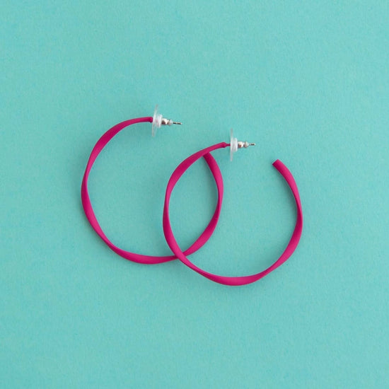 Twisted Hoop Earring Large Hot Pink