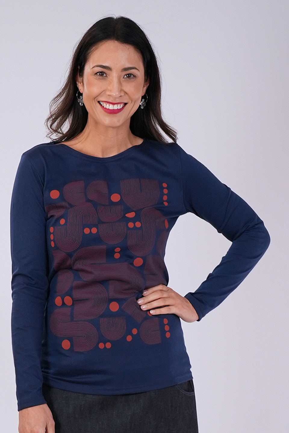 Boatneck Placement Tee Bauhouse Blue/Ginger