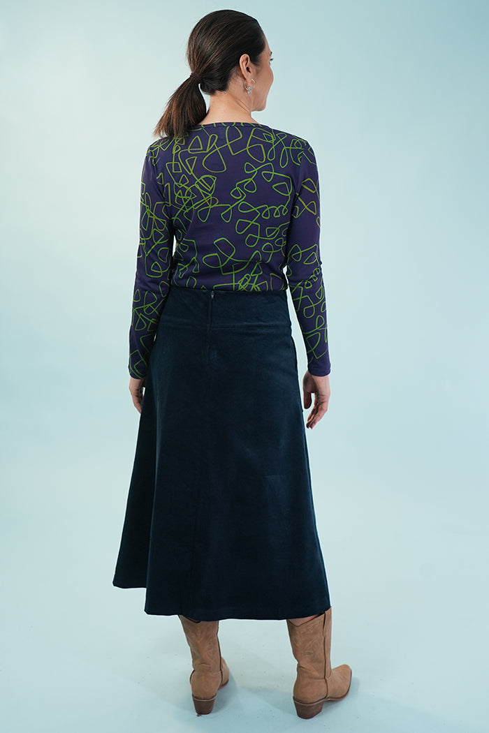 Amy Midi Skirt - Corduroy in Blue Ink