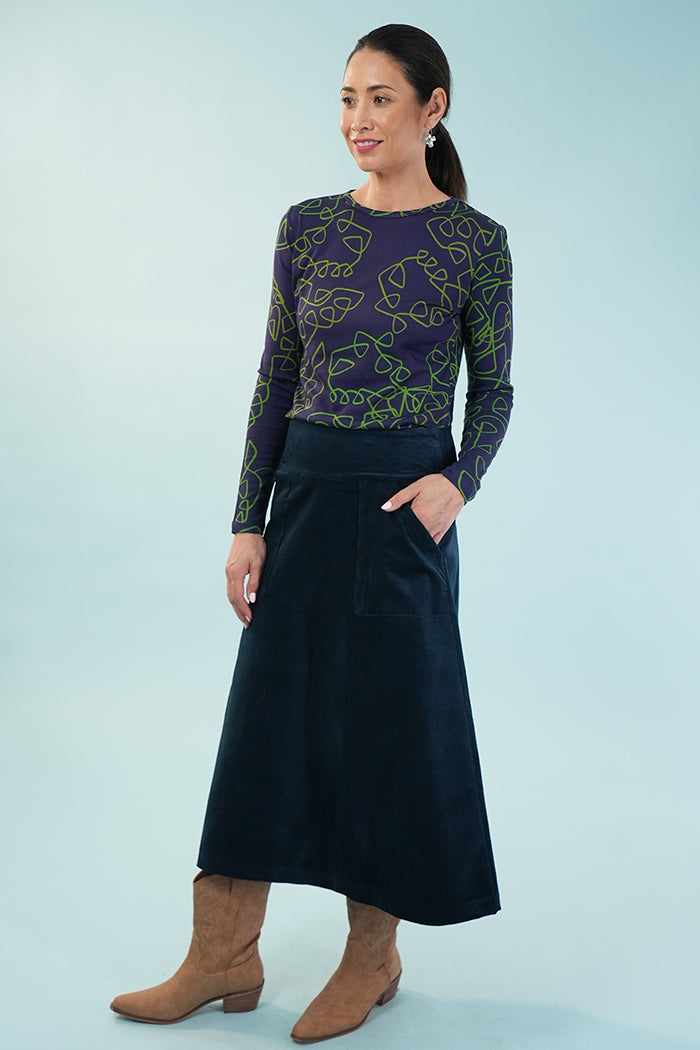 Amy Midi Skirt - Corduroy in Blue Ink