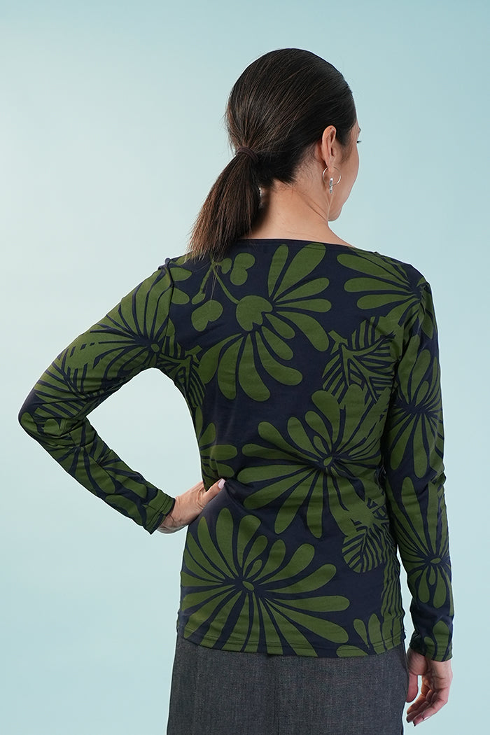 AO Boat Neck Tee - Jap Floral Green/Blue