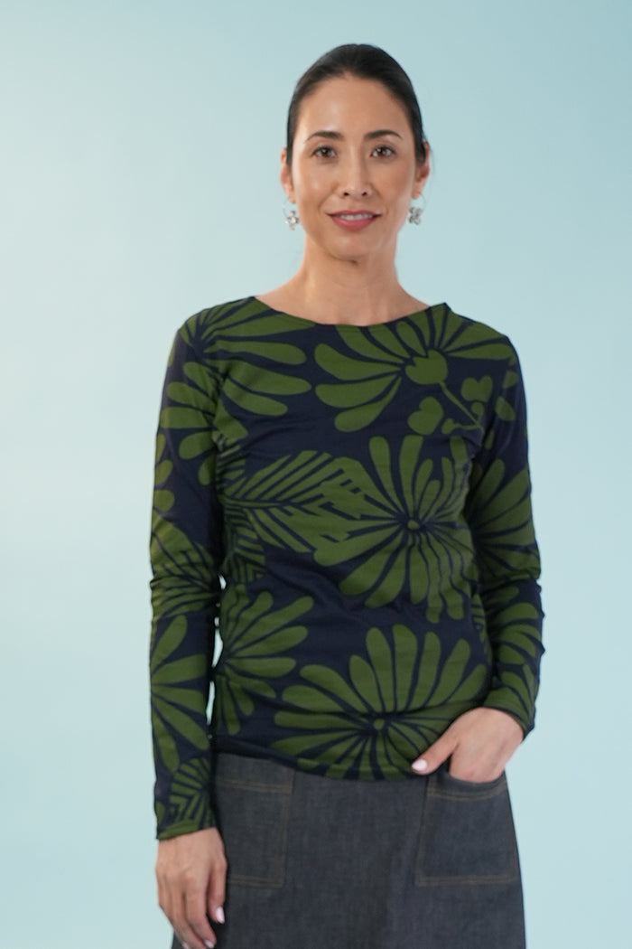 AO Boat Neck Tee - Jap Floral Green/Blue