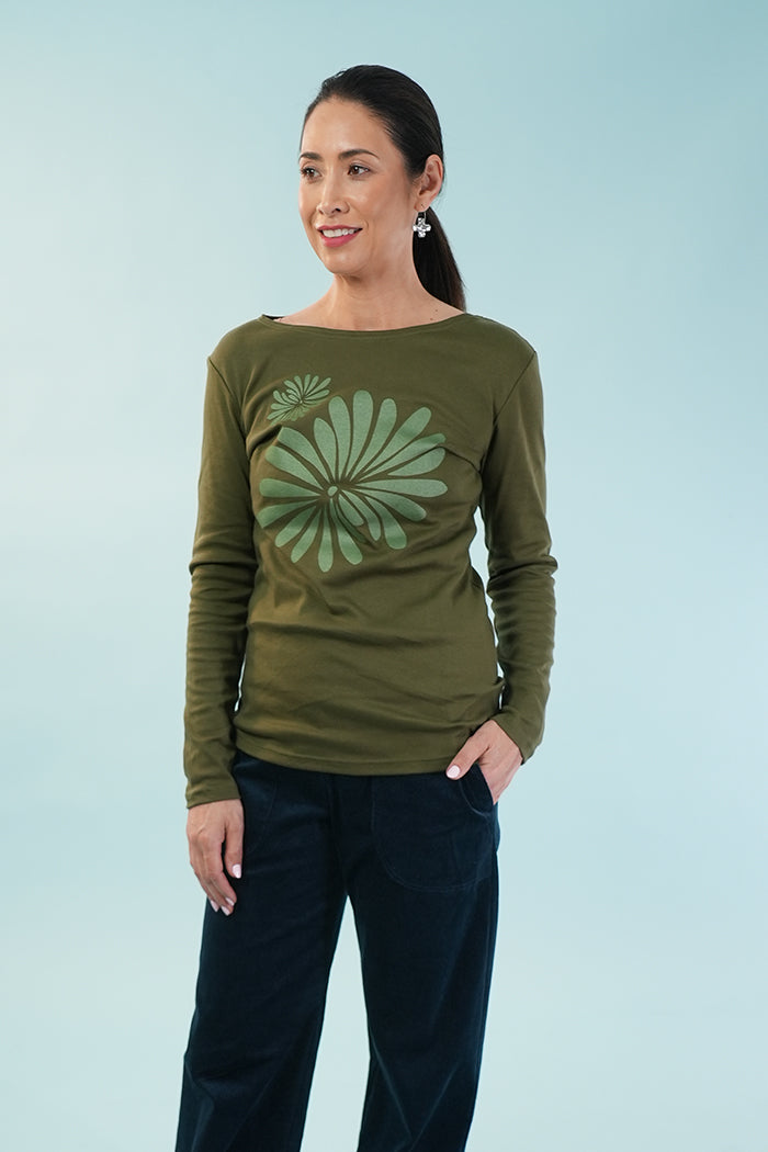 Boatneck Tee - Jap Floral Metallic Green/Olive