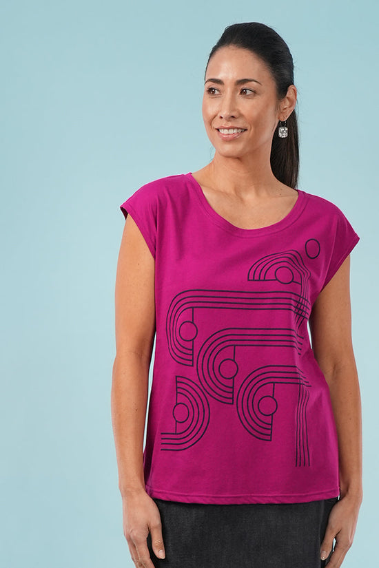 Bobby Top - Checkers Print in Cerise & Navy