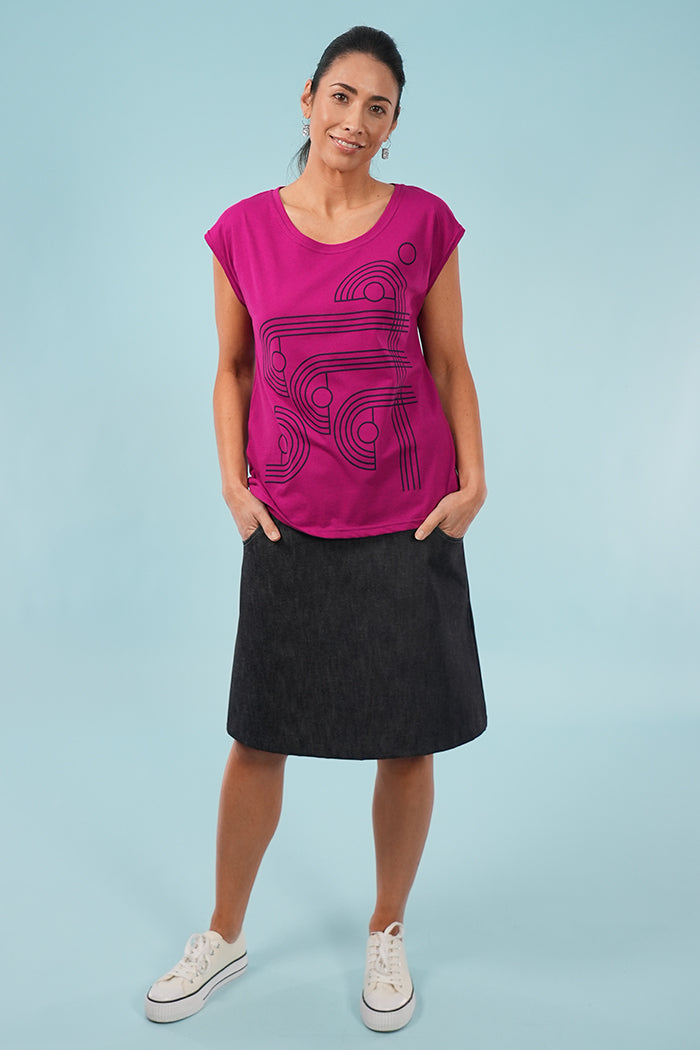 Bobby Top - Checkers Print in Cerise & Navy