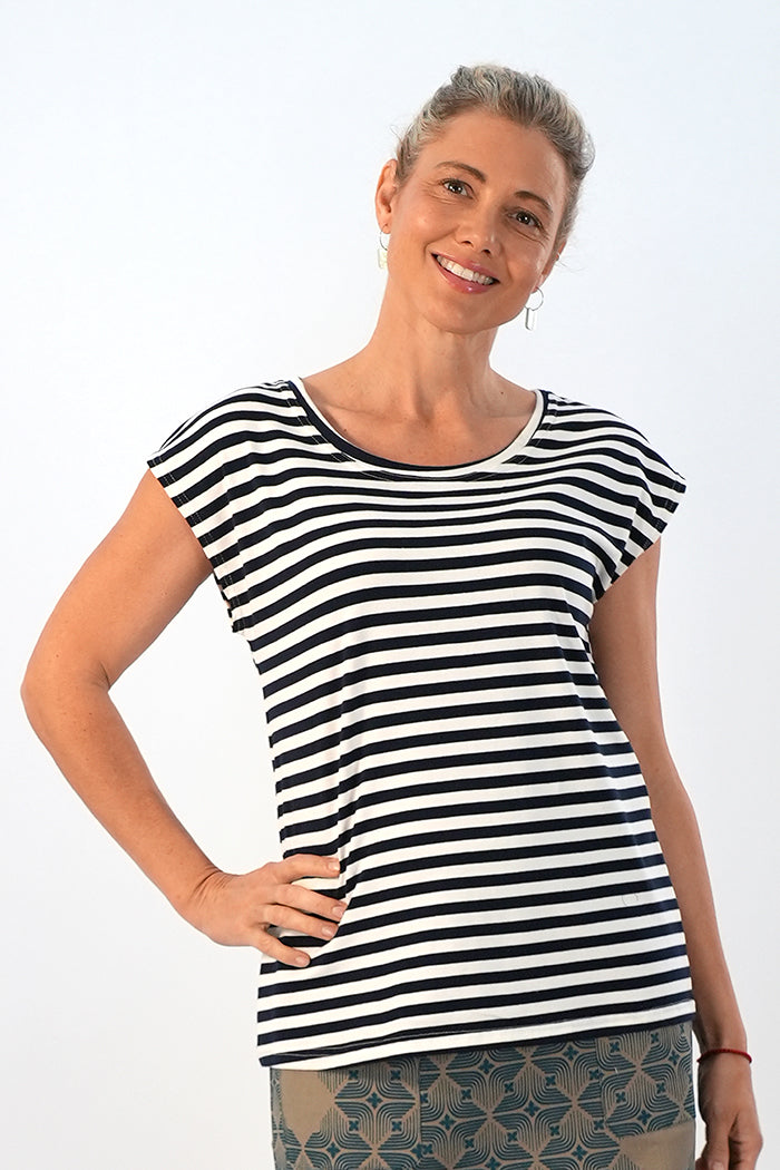 Bobby Top Navy White Stripe