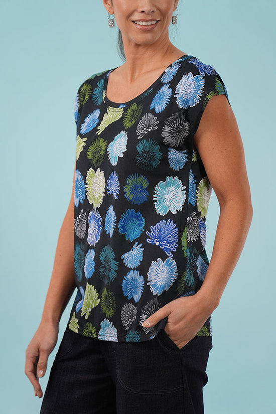 Bobby Top - Summer Flowers in Black