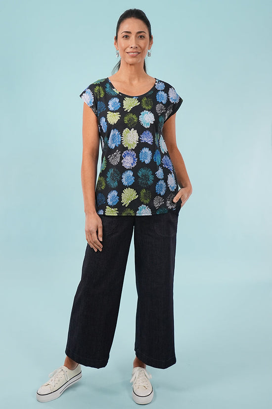 Bobby Top - Summer Flowers in Black