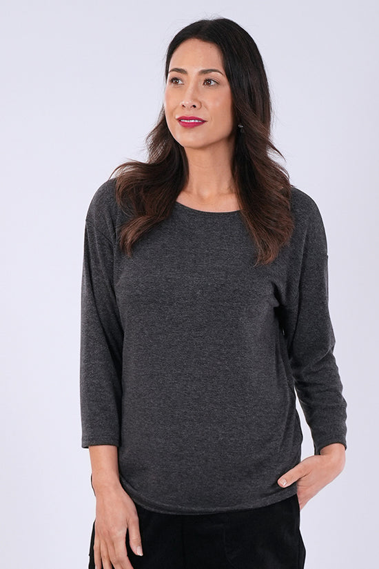 Casual Knit Top Charcoal Marle