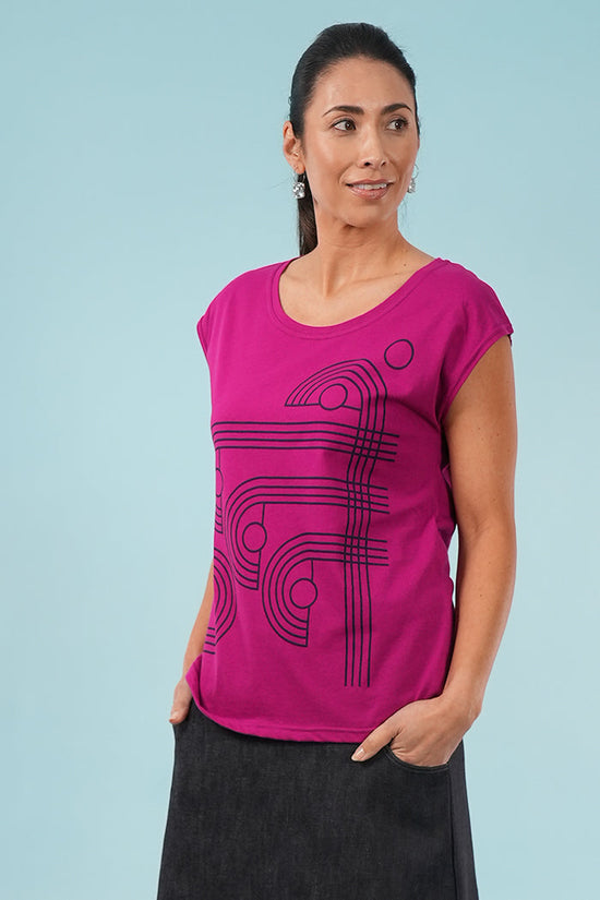Bobby Top - Checkers Print in Cerise & Navy
