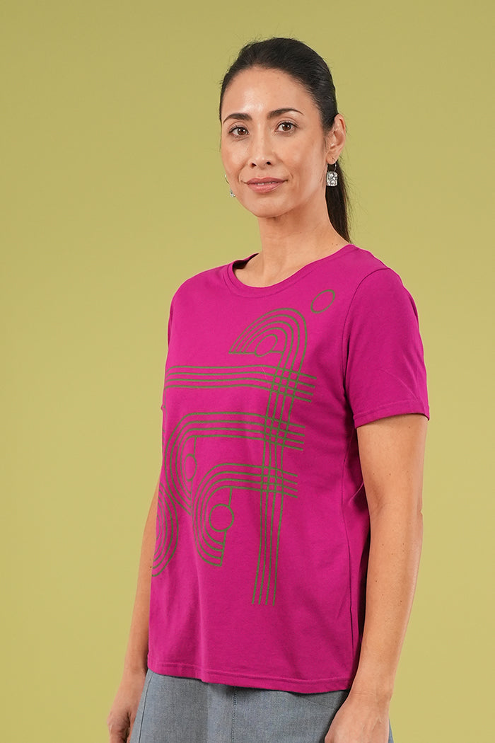 Girlfriend Tee - Checkers Print in Cerise & Green