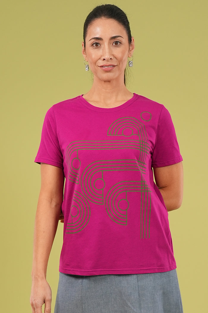 Girlfriend Tee - Checkers Print in Cerise & Green