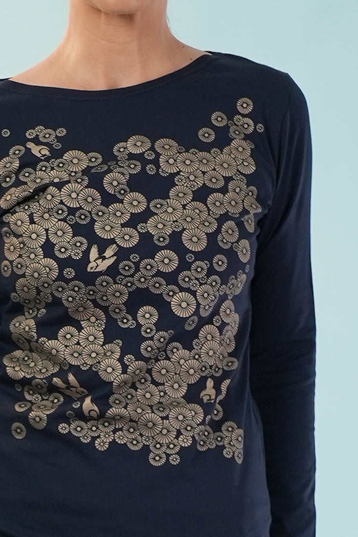 Boatneck Tee - Mikko Metallic Bronze on Navy