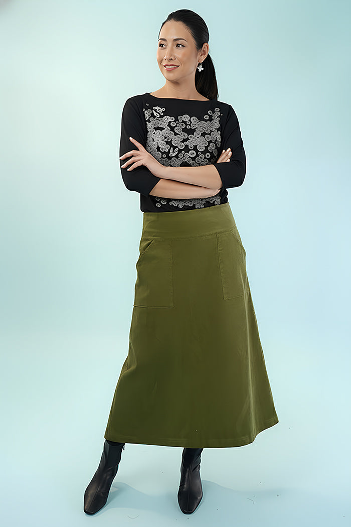 Amy Midi Skirt - Corduroy in Moss Green