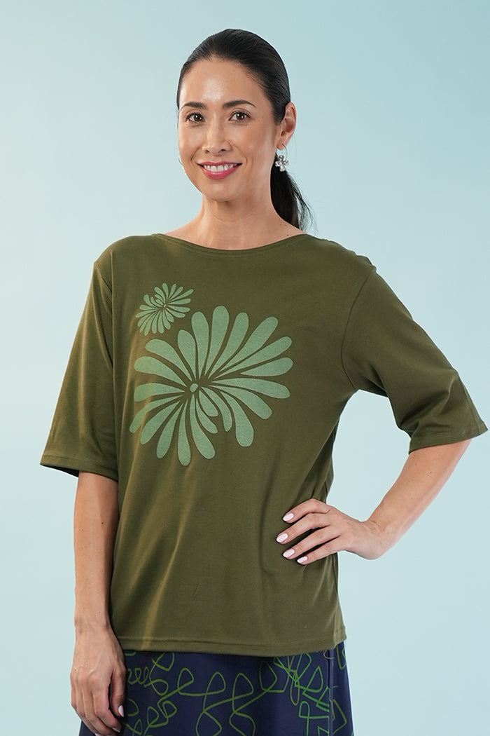 Dee Pl Tee - Jap Floral Metallic Green/Olive