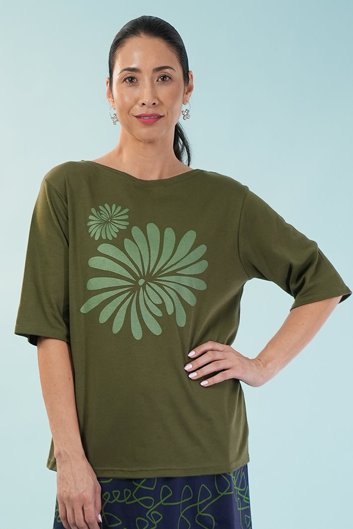 Dee Pl Tee - Jap Floral Metallic Green/Olive