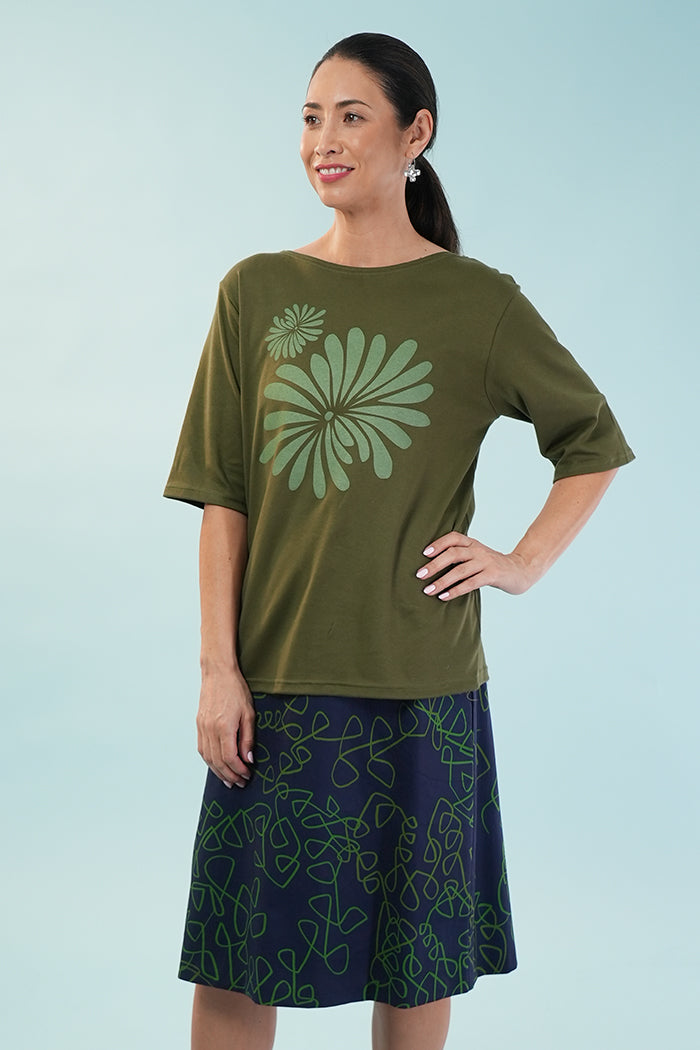 Dee Pl Tee - Jap Floral Metallic Green/Olive