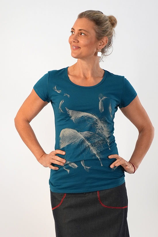 Fitted Tee Feather Turquoise/Taupe