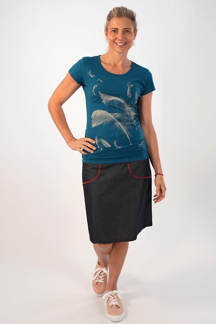 Fitted Tee Feather Turquoise/Taupe