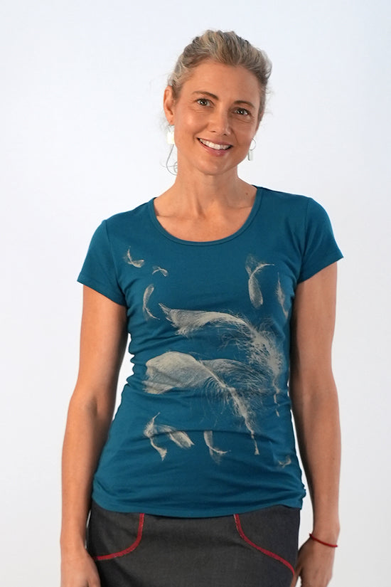 Fitted Tee Feather Turquoise/Taupe