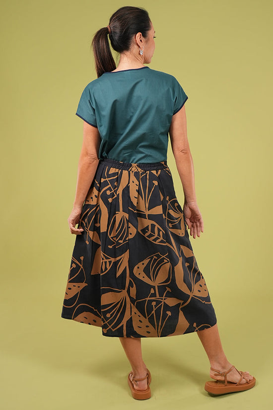 Isabel Skirt - Woodcut Flowers in Navy & Lark