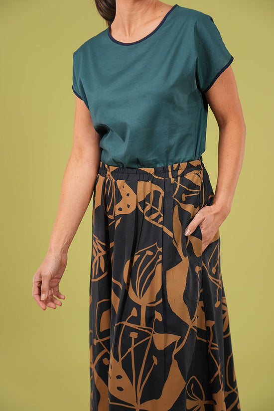 Isabel Skirt - Woodcut Flowers in Navy & Lark