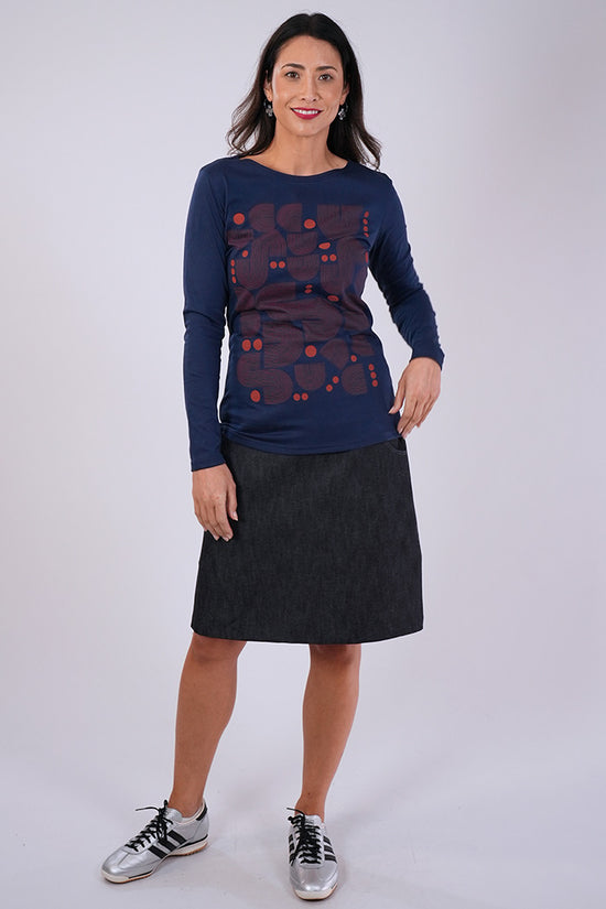 Boatneck Placement Tee Bauhouse Blue/Ginger
