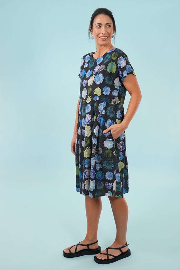 Mae Dress - Summer Flowers in Black