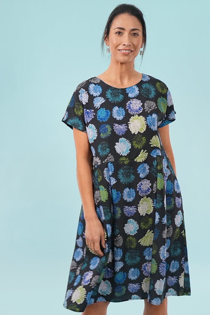 Mae Dress - Summer Flowers in Black