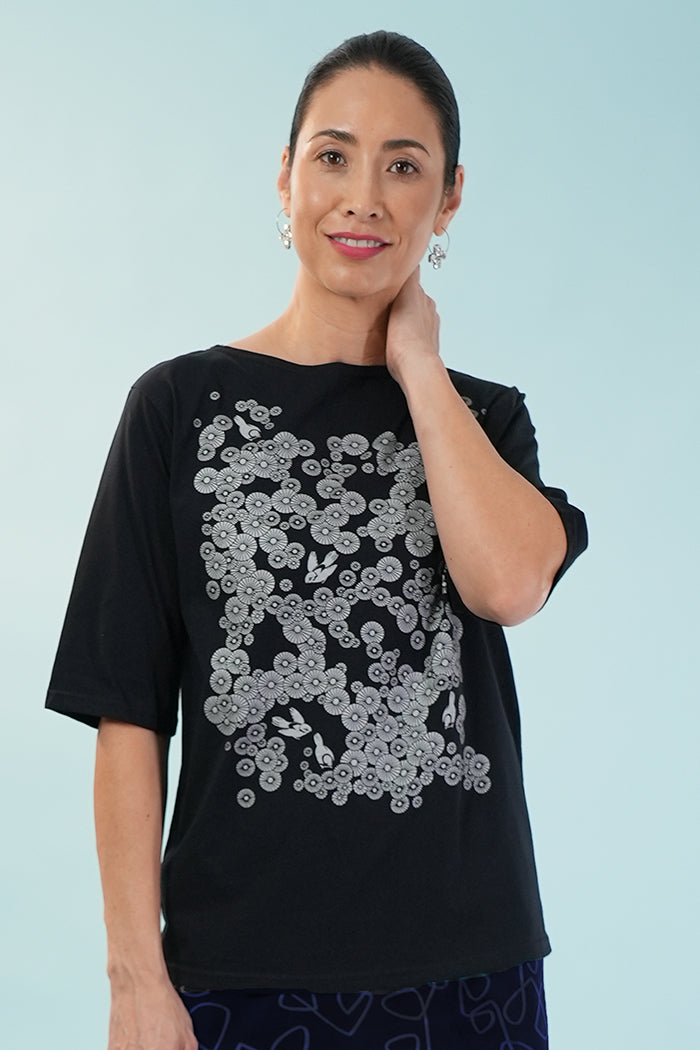 Dee Pl Tee - Mikko Metallic Silver on Black