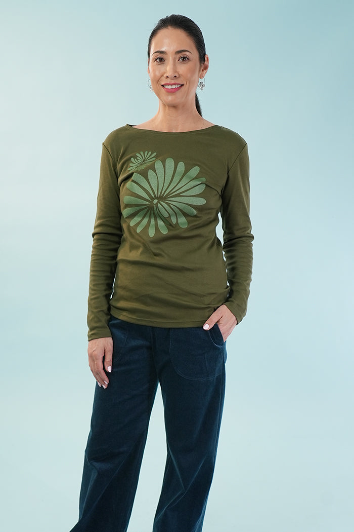 Boatneck Tee - Jap Floral Metallic Green/Olive