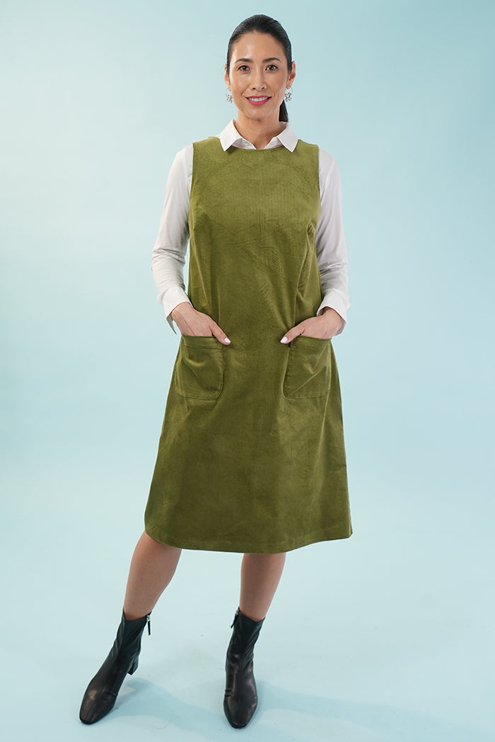 Susie Dress - Corduroy in Moss Green