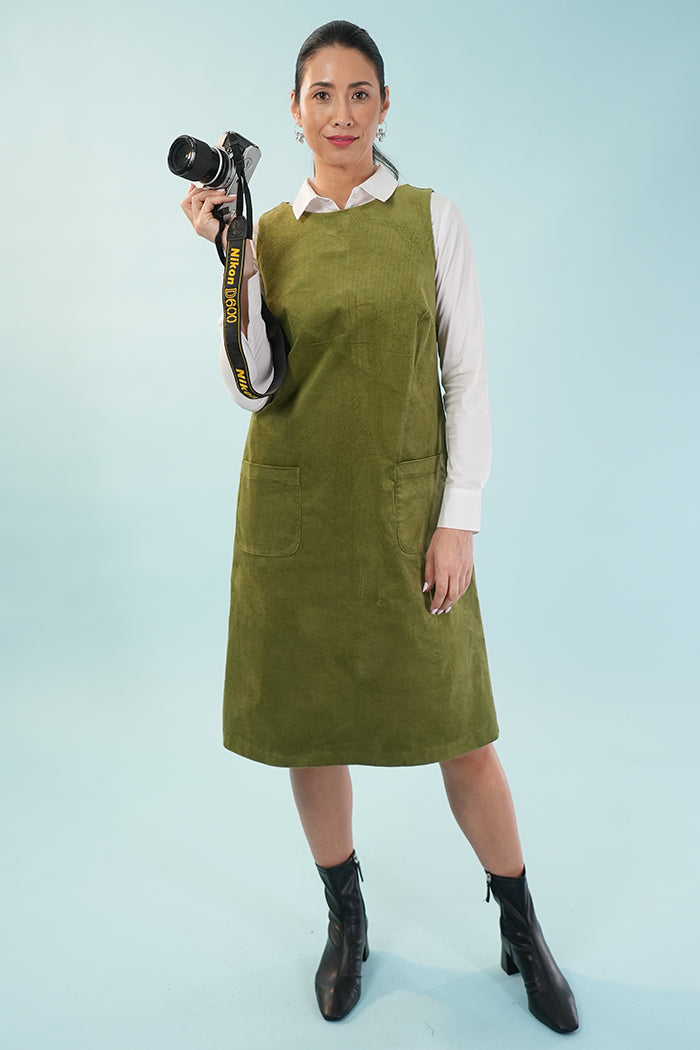 Susie Dress - Corduroy in Moss Green