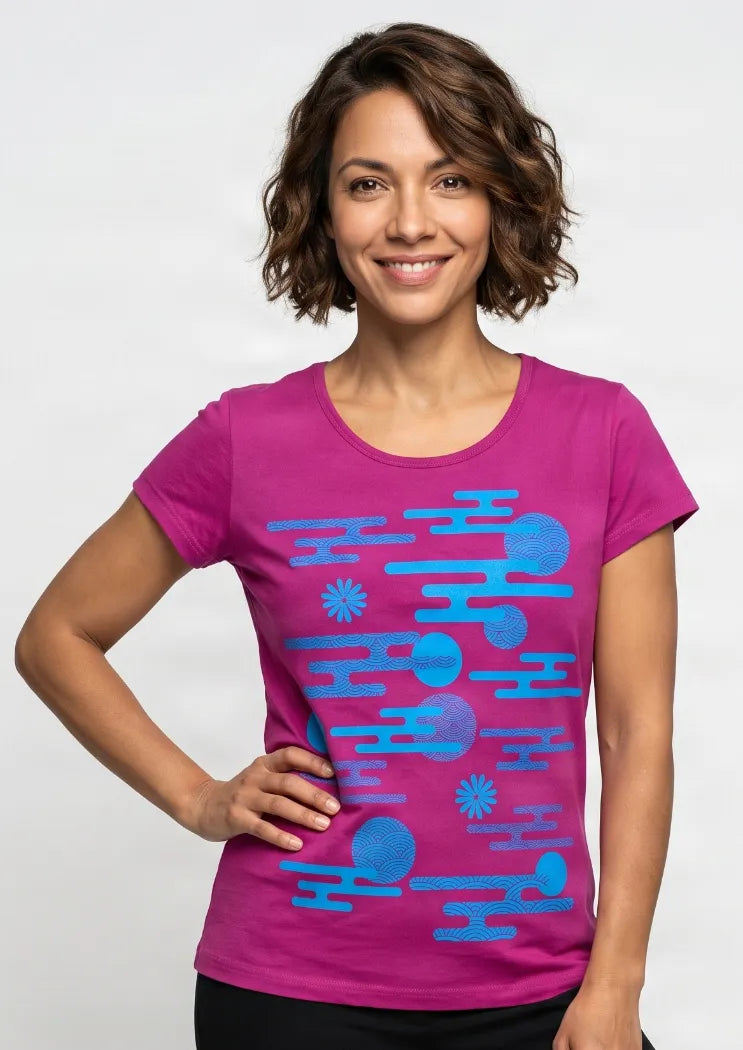 Sun + Clouds Cerise/Turq Sh/sl Tee